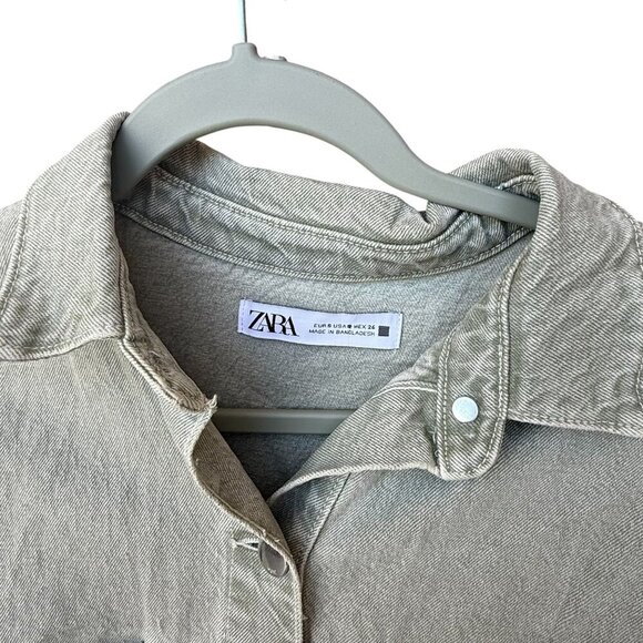 Zara Womens Short-Sleeve Button-Up Denim Romper Size S Light Gray Cotton Blend - Picture 10 of 10